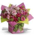 /images/telwhite03/10J220B^1lg.jpg Pretty Pink Present Premier Flowers from Cottage Florist, Lakeland Fl 33813